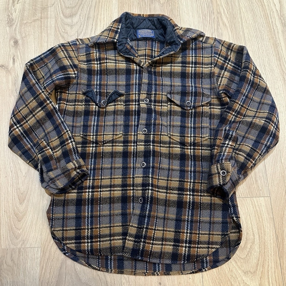 Vintage Pendleton Shirt Women's M Plaid Board Wool Shadow Loop Collar READ